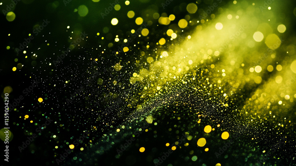 Poster abstract golden dust particles create a mesmerizing effect with vibrant green background in studio l