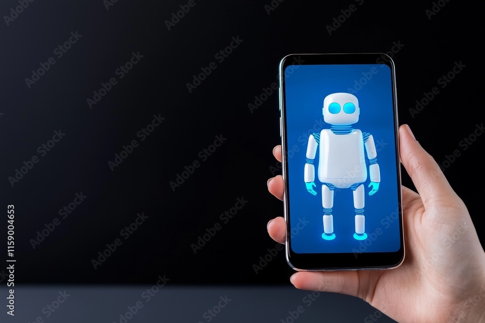 Aufkleber using his smartphone, a man chats with an ai bot that provides innovative solutions and answers thro
