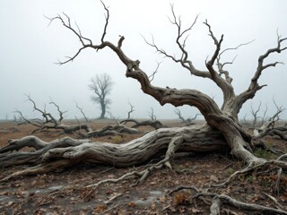 Obraz premium Twisted Dead Tree in a Desolate Landscape