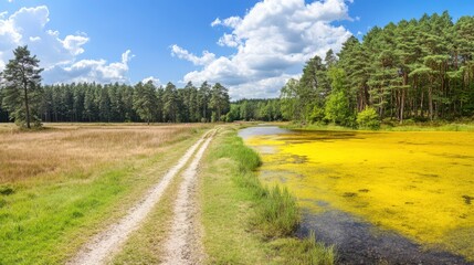 Pristine Wetland Contrast with Forest in Morning Light