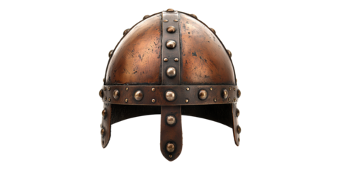 Viking helmet with rivets and nose guard isolated on transparent background