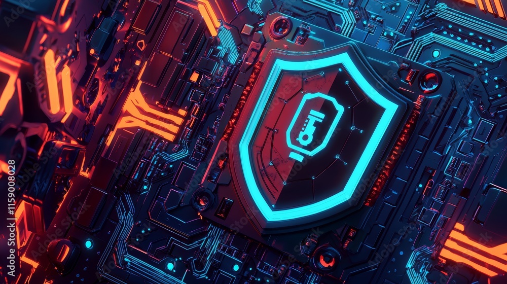 Poster photographs highlighting firewalls and cybersecurity protocols put in place to block online attacks.