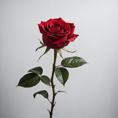 A red rose captured mid-fall against a dynamic white background.