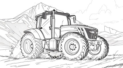 tractor  line art outline no color for colouring book