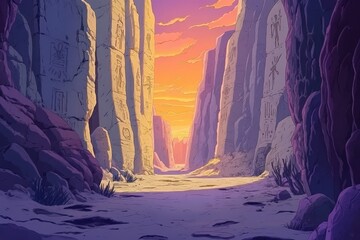 Ancient Stone Canyon Pathway Sunset Scene