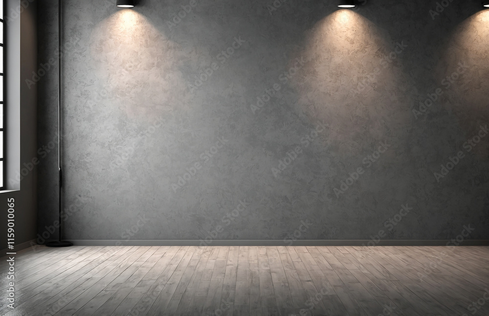 Aufkleber empty room with grey wall and spotlight. blank copy space with window display for minimalist design 