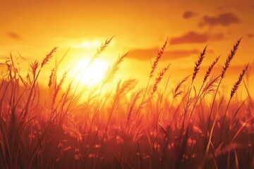 Naklejka premium Sunset Grasslands Golden Hour Silhouette Landscape