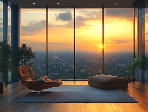 Fototapeta Sunset view from luxury apartment. (3)