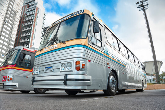 CMA Flecha Azul VI Scania K113CLB 1996 classic brazilian bus on exhibition at Bus Brasil Fest 2024 show in Brazil.