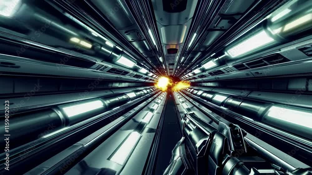 Leinwandbilder exploring a futuristic corridor with advanced technology and dynamic lighting effects