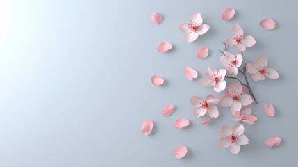 chinese new year 2025 concept. Cherry blossom petals scattered over minimalist background, creating serene atmosphere