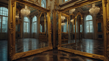 Mirrors, pictures, or paintings in a golden frame