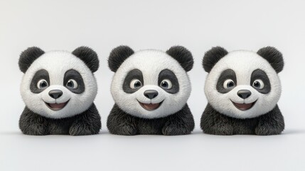 Fototapeta premium Three adorable cartoon panda cubs sitting together.
