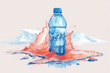 Blue water bottle with splash art