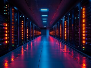 Illuminated server room corridor. (20)