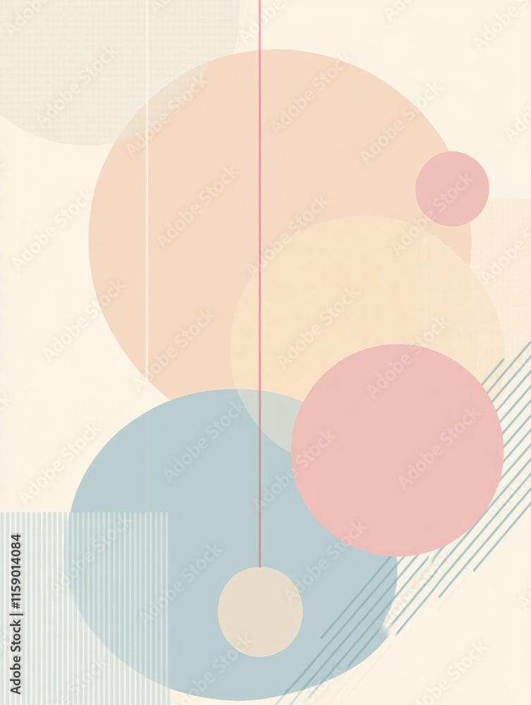Leinwandbilder geometric abstract design featuring soft pastel circles and lines against a neutral background with 