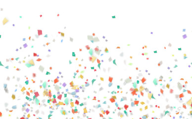 Colorful confetti falling on transparent background. Luxury confetti falling overlay used in anniversary, birthday, new year celebration. Png file