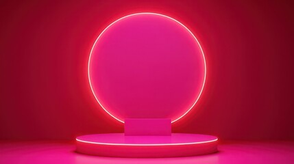 Pink Neon Oval Backdrop With Product Display Platform