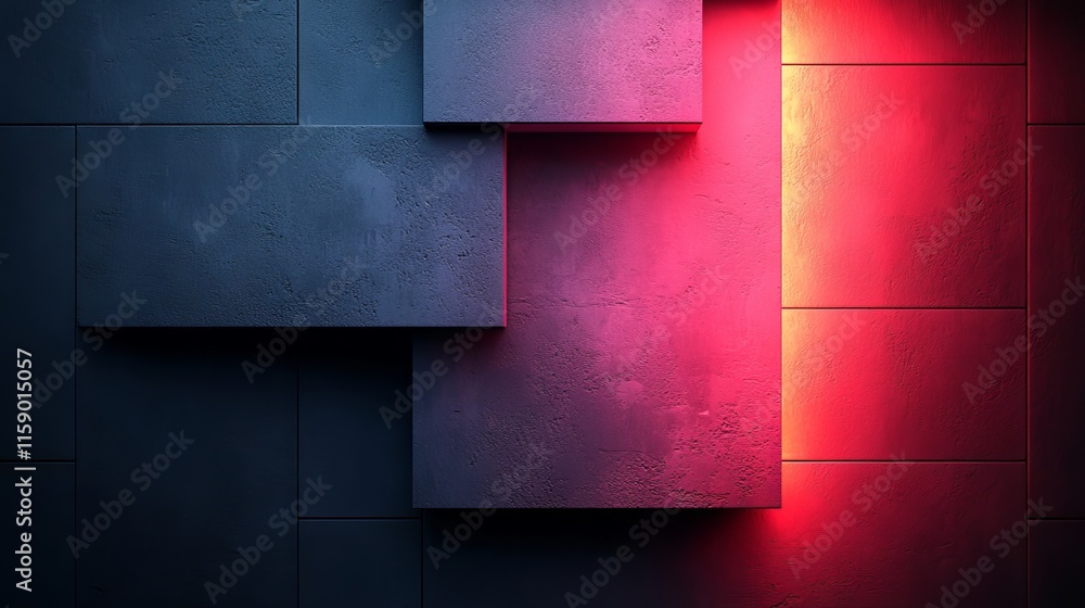 Poster 3d render of an abstract, simple background illuminated with a soft blend of pink and blue neon ligh