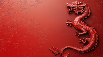 Fototapeta premium chinese new year 2025 concept. Red dragon motif on sleek gradient background, symbolizing power and strength