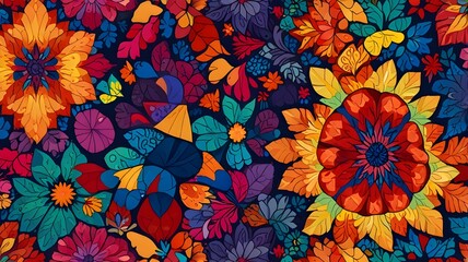 A kaleidoscope-inspired design with symmetrical vibrant patterns