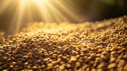 Obraz premium Golden wheat grains illuminated by sunlight.