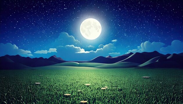 Fototapeta night natural scenery with 3D cartoon style games background