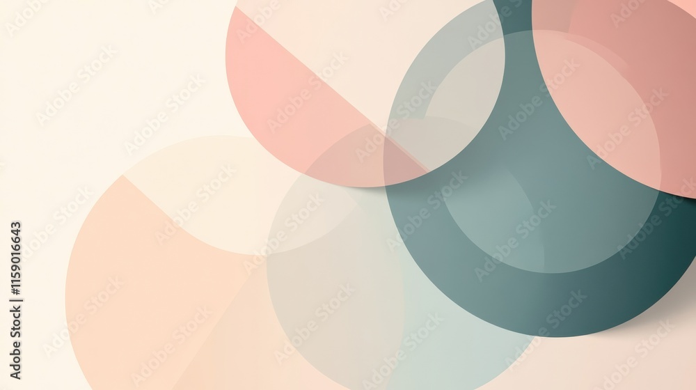 Poster Abstract geometric design featuring soft circles and lines in pastel tones with ample copy space for text placement. Generative AI