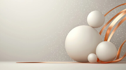 chinese new year 2025 concept. Minimalist design with white spheres and flowing ribbons on soft background