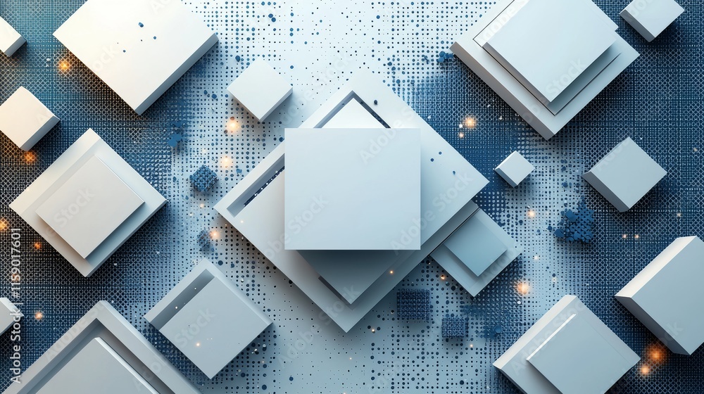 Aufkleber blue and grey glossy squares in an abstract tech banner design. modern abstract blue background with