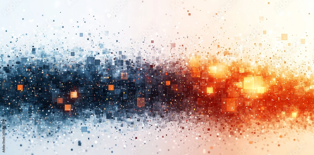 Poster isolated of an abstract background with blue and orange pixel patterns
