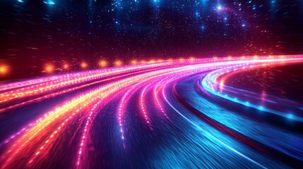 Neon speed abstract background featuring glowing road speed lines
