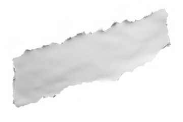 Sheet of smooth white paper, white horizontal, diagonal stripe with torn edges on both sides, top and bottom, on white background, png, no background, on transparent background, isolated, mockup