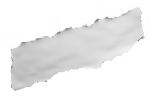 Sheet of smooth white paper, white horizontal, diagonal stripe with torn edges on both sides, top and bottom, on white background, png, no background, on transparent background, isolated, mockup