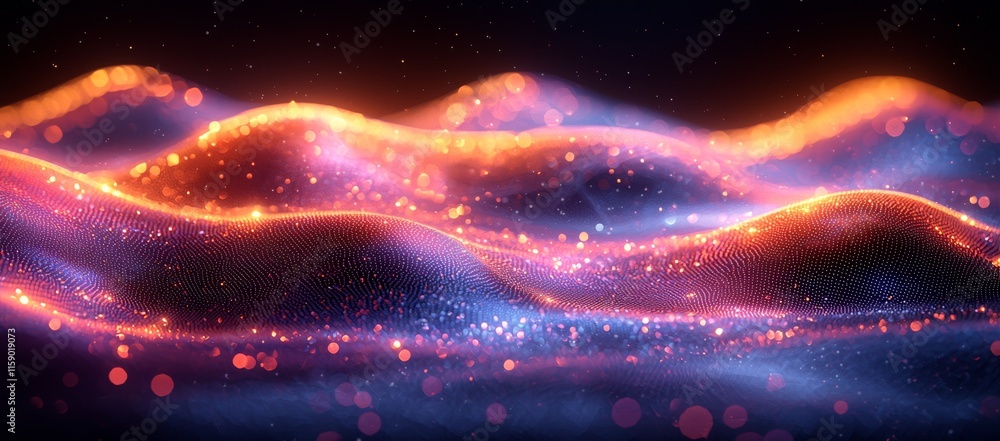 Aufkleber a 3d rendering of an abstract digital landscape featuring flowing particles