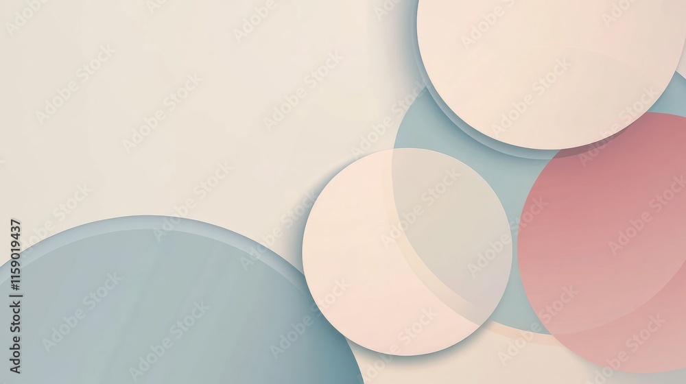 Poster abstract geometric minimalist design with circles and lines in pastel tones featuring copy space for