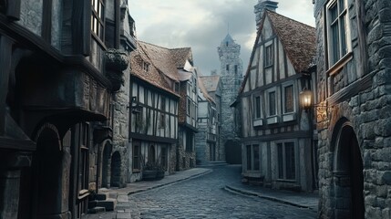 Fototapeta premium Historic Medieval Street View with Traditional Architecture and Atmosphere