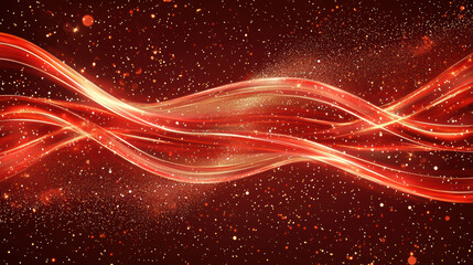chinese new year 2025 concept. Glowing red and gold ribbons swirl gracefully with sparkling particles