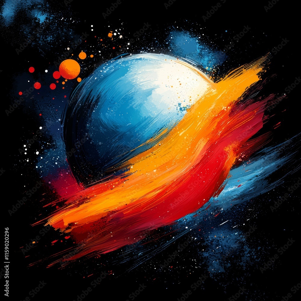 Poster a vivid 3d sphere made of colorful particles and dynamic visuals