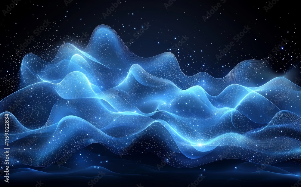 Poster dark abstract background with neon lines and glow