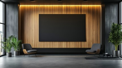 Sleek Modern Office with Blank Canvas Wall Art