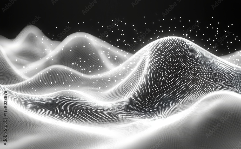 Poster a 3d render featuring an abstract, intricate shape with a dynamic, futuristic backdrop