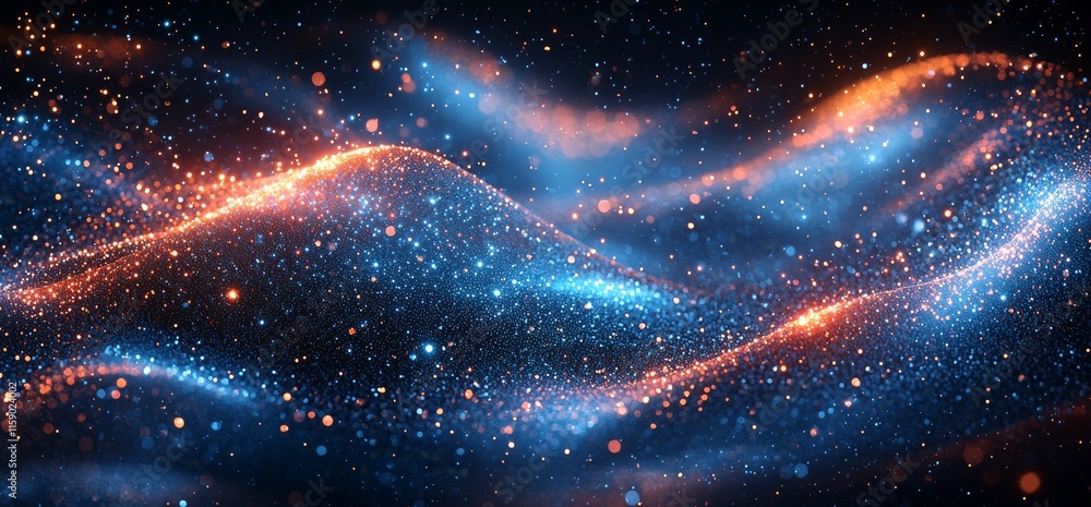 Poster concept of big data. blockchain 3d visualization. information waves and the global database. neural 