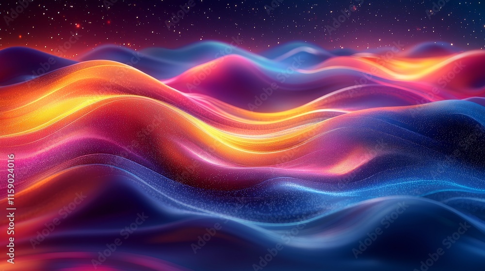 Poster 3d render, abstract multicolor spectrum background with bright orange and blue neon rays and colorfu