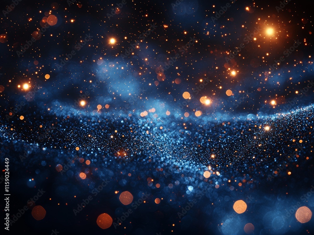 Poster a blurred background featuring abstract blue lights with a bokeh effect