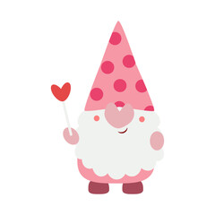 pink gnome holding a lollipop, flat vector illustration, perfect for your holiday background, textile, greeting card, wrapping
