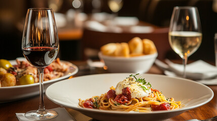 Celebrate National Spaghetti Day with delicious pasta and fine wine in a cozy restaurant