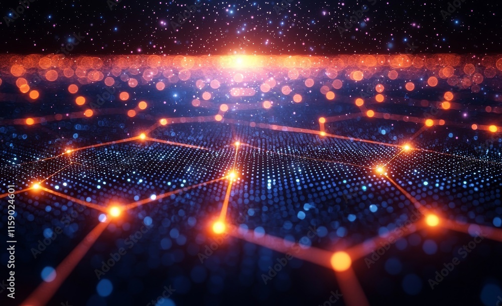 Aufkleber big data flow in the cyber realm. fields of data within blockchain. streams connected by network lin