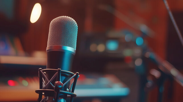 microphone in radio station broadcast studio