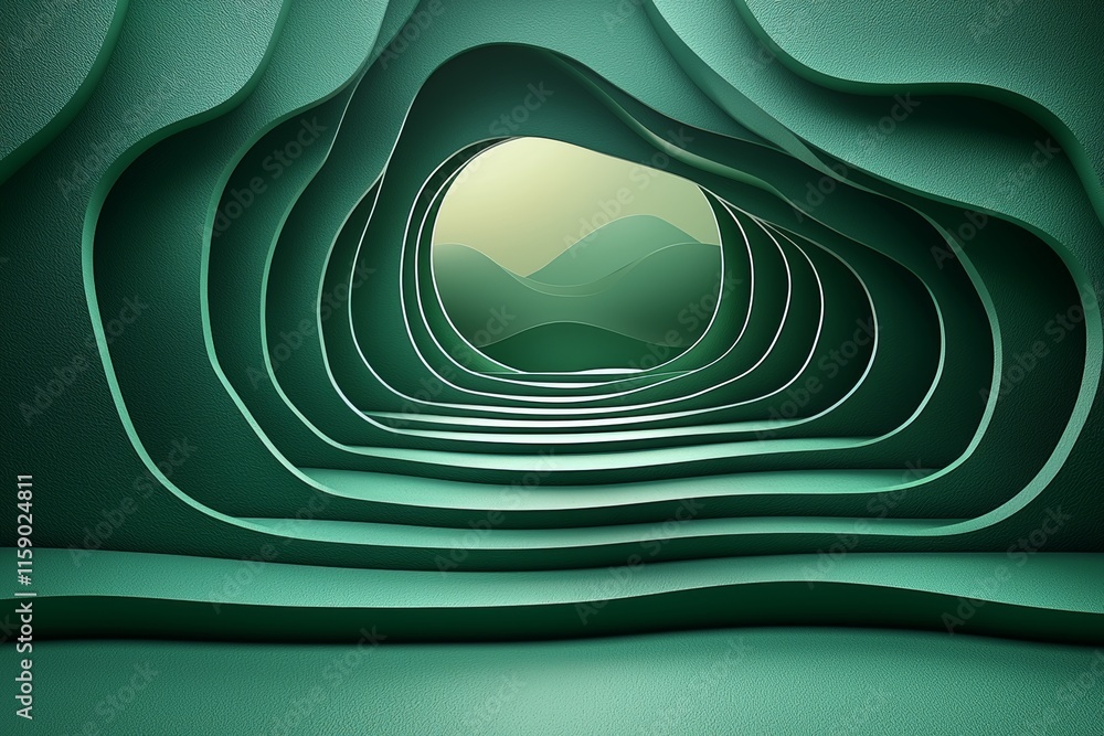 Poster abstract wall wave architecture in green, abstract background 3d rendering , green background suitab